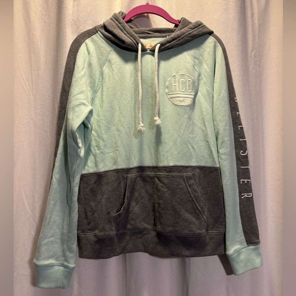 Hollister Hoodie Mint Green & Gray Color block